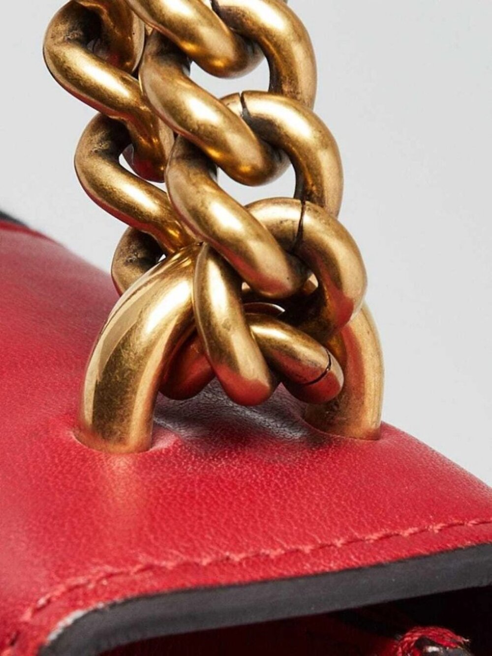 Gucci Red Leather Peony Medium Eye Chain Shoulder Bag - Picture 6 of 12